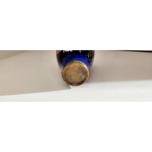 HP‎ Antique Chinese Blue Pink Floral Chrysanthemums Butterflies Cloisonné Vase - Picture 7 of 10